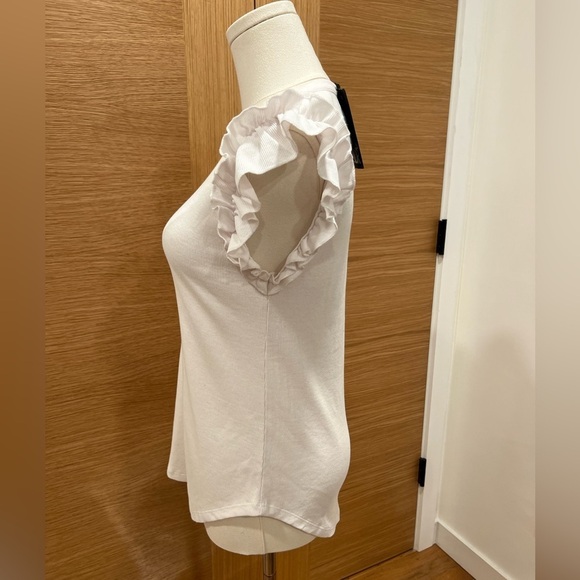 Chaser Recycled Vintage Rib Ruffle Sleeve Tee - White Small NWT - Picture 2 of 9
